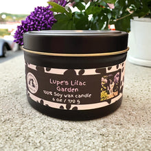 Load image into Gallery viewer, Lupe's Lilac Garden - Two Wick Tin Soy Candle - Fresh Lilac Scent