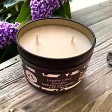 Load image into Gallery viewer, Lupe's Lilac Garden - Two Wick Tin Soy Candle - Fresh Lilac Scent
