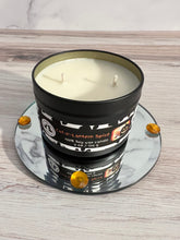 Load image into Gallery viewer, Cat-o'-Lantern Spice - Two Wick Tin Soy Candle - Toasted Pumpkin Spice & Pumpkin Souffle Scent
