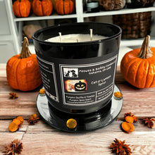 Load image into Gallery viewer, Cat-o'-Lantern Spice - Large Jar 17 Ounce 3 Wick Soy Candle - Pumpkin Souffle & Toasted Pumpkin Spice Scent