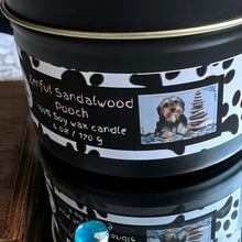 Load image into Gallery viewer, Zenful Sandalwood Pooch - Medium Two Wick Tin Soy Candle - Sandalwood Scent