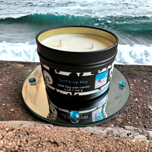 Load image into Gallery viewer, Surf's Up Pup - Two Wick Tin Soy Candle - Beach Scent with Jasmine, Sea Salt and Violet