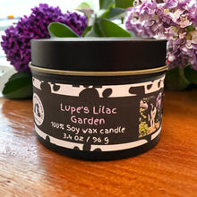 Load image into Gallery viewer, Lupe's Lilac Garden - Small Tin Soy Candle - Fresh Lilac Scent