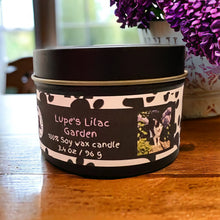 Load image into Gallery viewer, Lupe's Lilac Garden - Small Tin Soy Candle - Fresh Lilac Scent