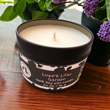 Load image into Gallery viewer, Lupe's Lilac Garden - Small Tin Soy Candle - Fresh Lilac Scent