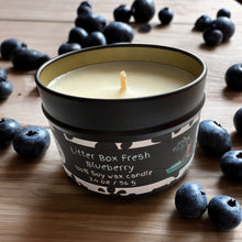 Load image into Gallery viewer, Litter Box Fresh Blueberry - Small Tin Soy Candle - Blueberry Cheesecake Scent