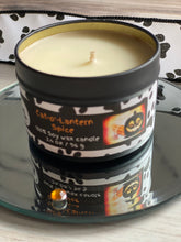 Load image into Gallery viewer, Cat-o'-Lantern Spice Small Tin Soy Candle - Toasted Pumpkin Spice & Pumpkin Souffle Scent