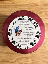 Load image into Gallery viewer, Dog Daddy Escape - Wooden Wick Medium Tin Candle - Lavender, Amber & Dark Musk Scent