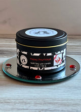 Load image into Gallery viewer, Happy Pawlidays - Medium Tin Two Wick Soy Candle - Bayberry, Pine, Clove & Lemon Rind Scent