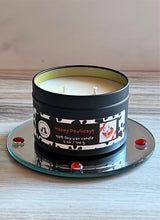 Load image into Gallery viewer, Happy Pawlidays - Medium Tin Two Wick Soy Candle - Bayberry, Pine, Clove & Lemon Rind Scent