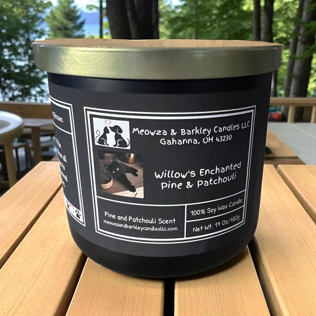 Willow's Enchanted Pine and Patchouli - Large Jar 17 oz Three Wick Soy Candle - Fresh Pine and Patchouli Scent
