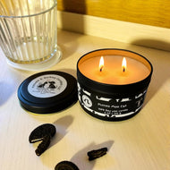 Purreo Moo Cat - Two Wick Tin Soy Candle - Chocolate and Vanilla Cookie Scent