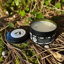 Load image into Gallery viewer, Willow&#39;s Enchated Pine and Patchouli - Medium Two Wick Tin 100% Soy Candle - Fresh Pine and Patchouli Scent
