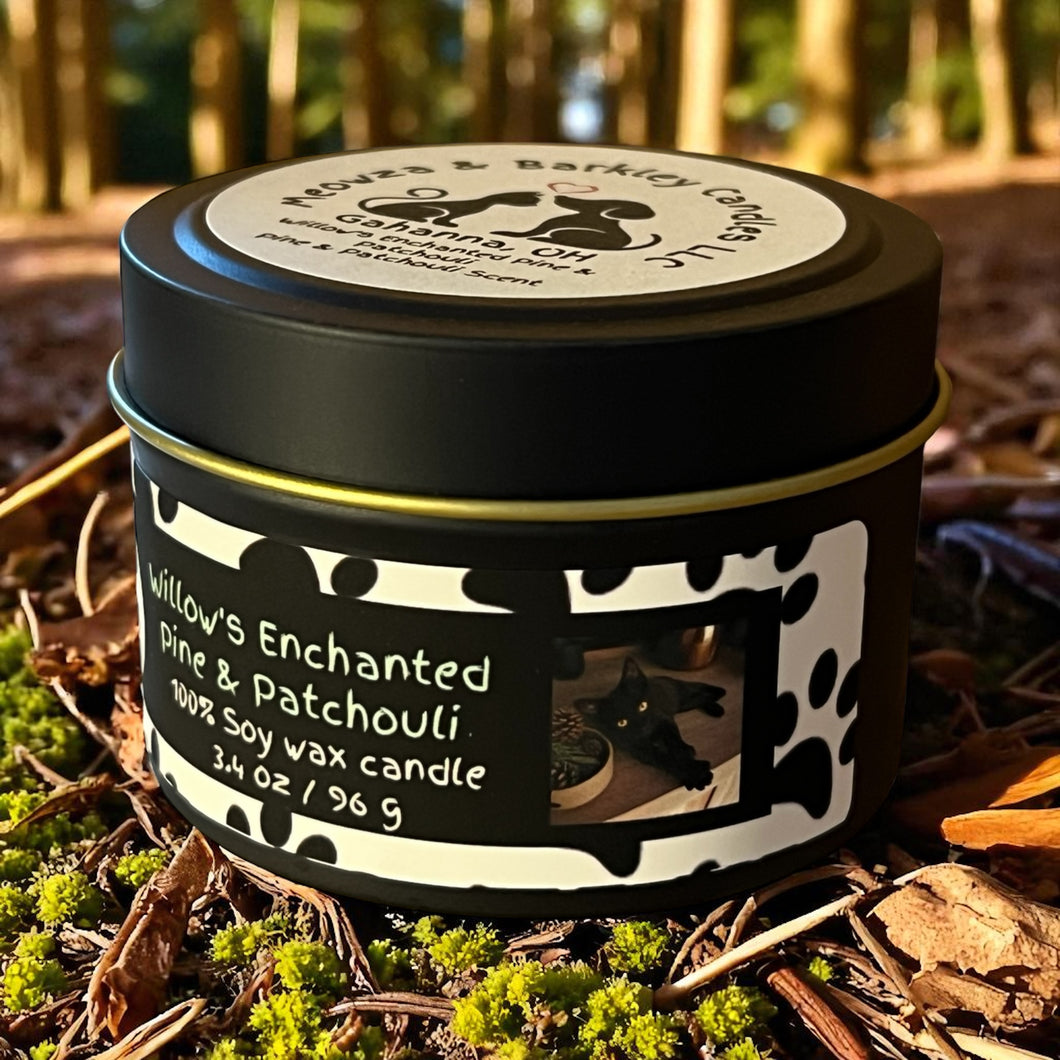 Willow's Enchanted Pine and Patchouli - Small Tin Soy Candle - Pine and Patchouli Scent