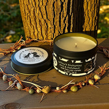 Load image into Gallery viewer, Willow&#39;s Enchanted Pine and Patchouli - Small Tin Soy Candle - Pine and Patchouli Scent
