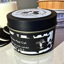 Load image into Gallery viewer, Purreo Moo Cat - Small Tin Soy Candle - Chocolate and Vanilla Cookie Scent
