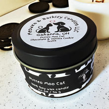 Load image into Gallery viewer, Purreo Moo Cat - Small Tin Soy Candle - Chocolate and Vanilla Cookie Scent
