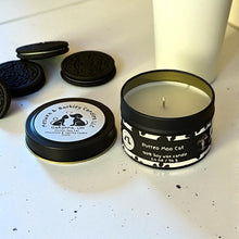 Load image into Gallery viewer, Purreo Moo Cat - Small Tin Soy Candle - Chocolate and Vanilla Cookie Scent
