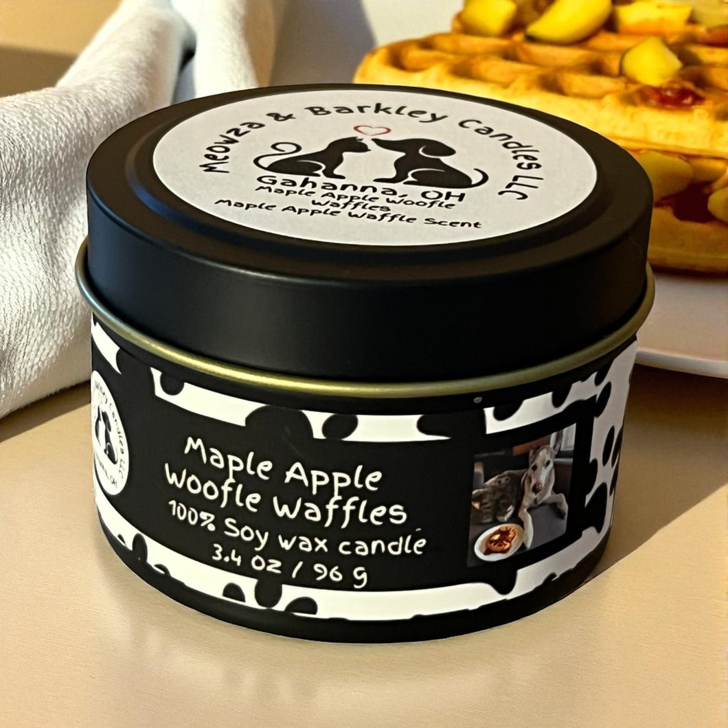Maple Apple Woofle Waffles - Small Tin Soy Candle - Maple Apple Waffle Scent