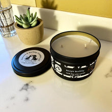 Load image into Gallery viewer, Bougie Buckley - Two Wick Tin Soy Candle - Bergamot, Moss, Juniper and Blue Spruce Scent

