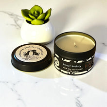 Load image into Gallery viewer, Bougie Buckley - Small Tin Soy Candle - Bergamot, Moss, Juniper and Blue Spruce Scent
