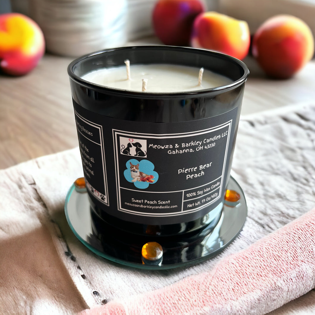 Pierre Bear Peach - Large Jar 17 ounce 3 Wick Soy Candle - Sweet Peach Scent