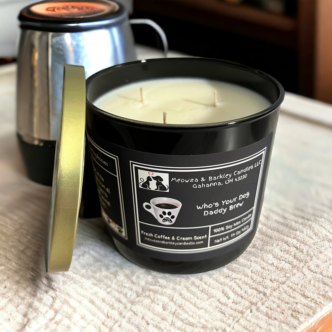 Who's Your Dog Daddy Brew Candle, U.S. Handmade Coffee Scented Soy Candle, Clean Burn, Coffee and Cream Scent, Gift for Friend Mom Dad Co-Worker Sister