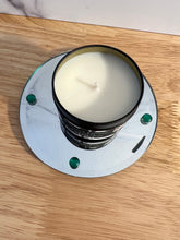 Load image into Gallery viewer, Overhead view of bamboo scented soy candle.
