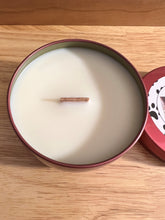Load image into Gallery viewer, Swipe Right for Luci - Wooden Wick Medium Tin Candle - Strawberry Preserves Scent
