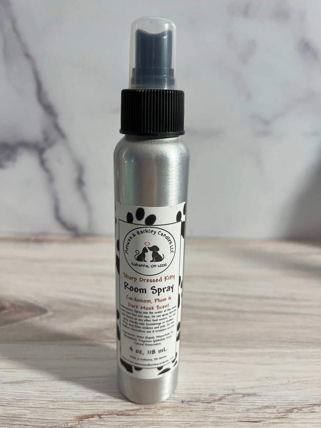 Sharp Dressed Kitty - 4 ounce Room Spray - Cardamom, Plum & Dark Musk Scent