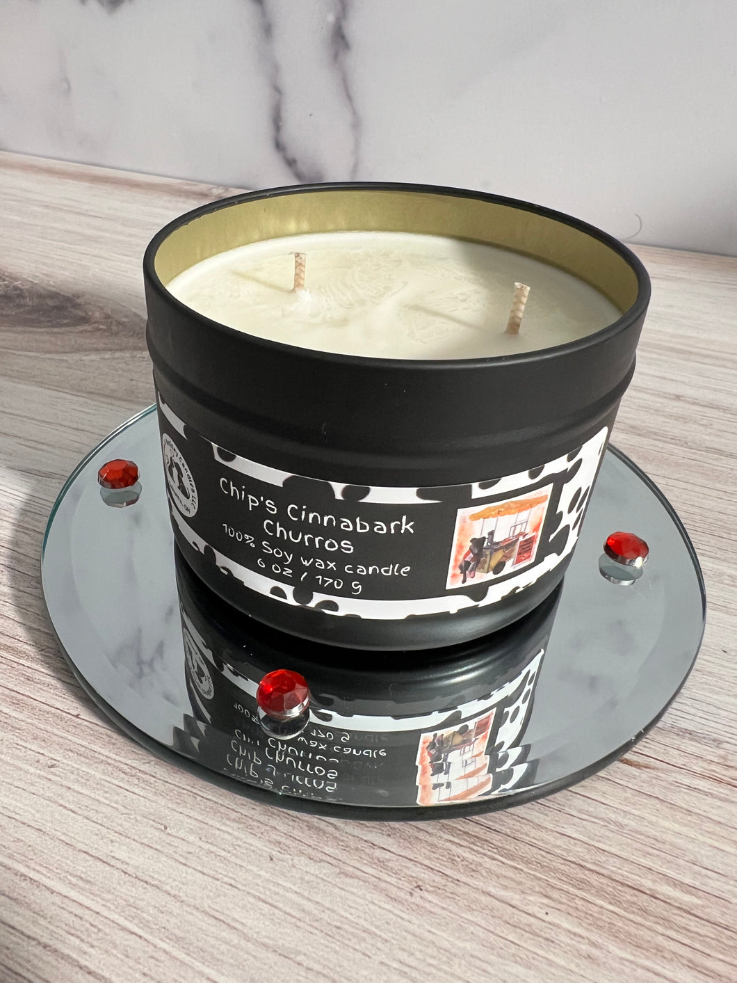 Chip's Cinnabark Churros - Two Wick Tin Soy Candle - Cinnamon Stick Scent